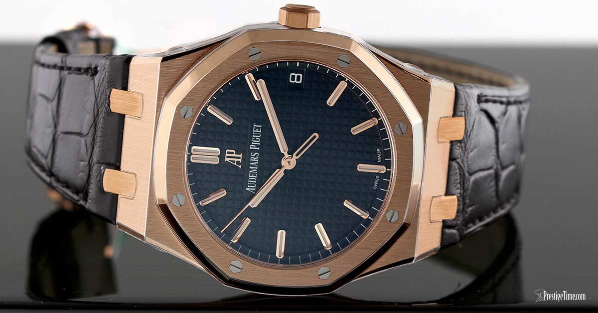 Audemars Piguet Royal Oak 18k Rose Gold Black Dial Watch 15500OR