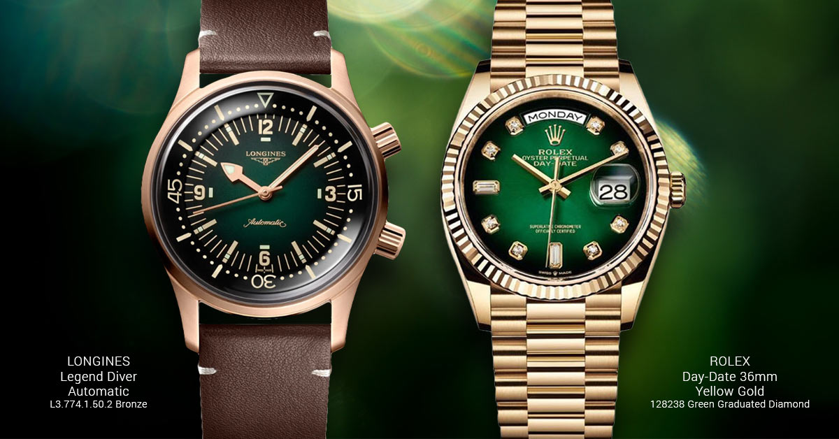 Rolex 128238 Green Graduate Diamond Longines Legend Diver Bronze Green