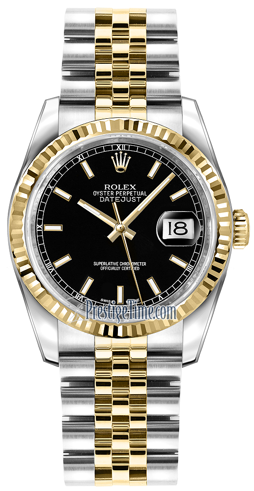 116233 Black Index Jubilee Rolex Datejust 36mm Stainless Steel and