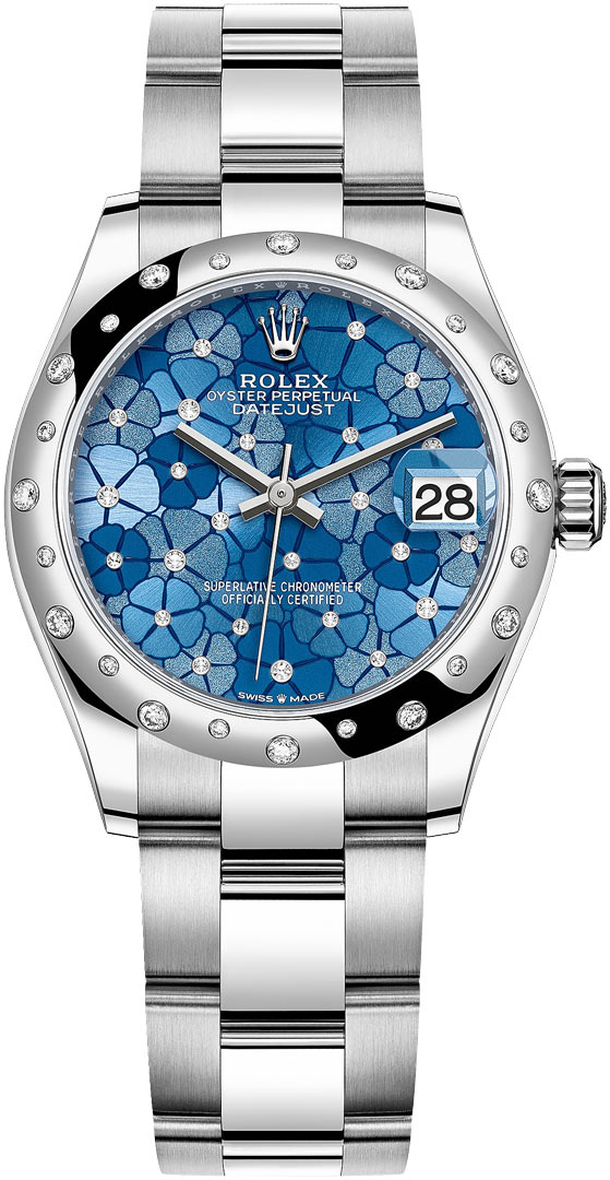 絵描きhiro C 「フラワーズ」 278344rbr Azzurro Blue Floral Oyster Rolex Datejust 31mm Stainless