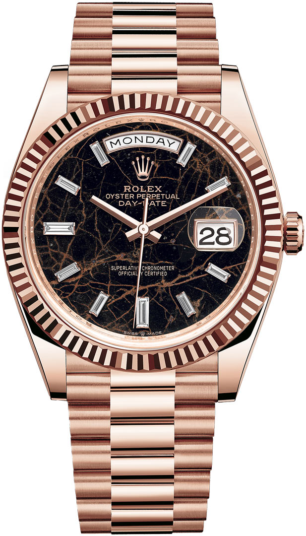 228235 Eisenkiesel Baguette Rolex Day-Date 40mm Everose Gold Mens