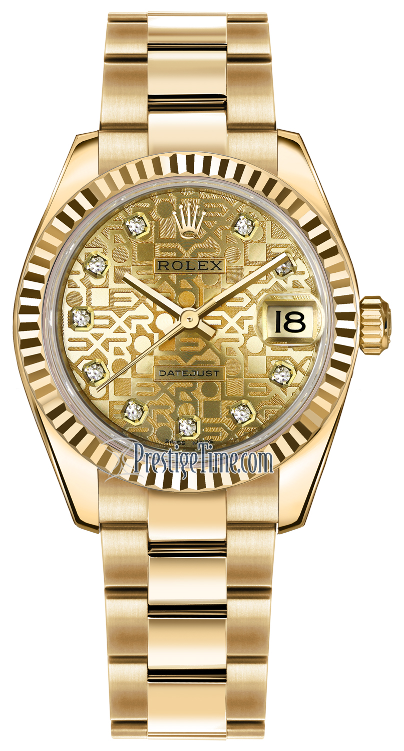 178278 Champagne Jubilee Diamond Oyster Rolex Datejust 31mm Yellow Gold ...