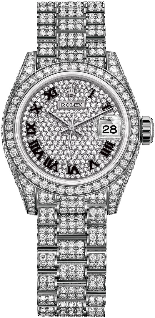 279459rbr Pave Black Roman President Rolex Lady Datejust 28mm