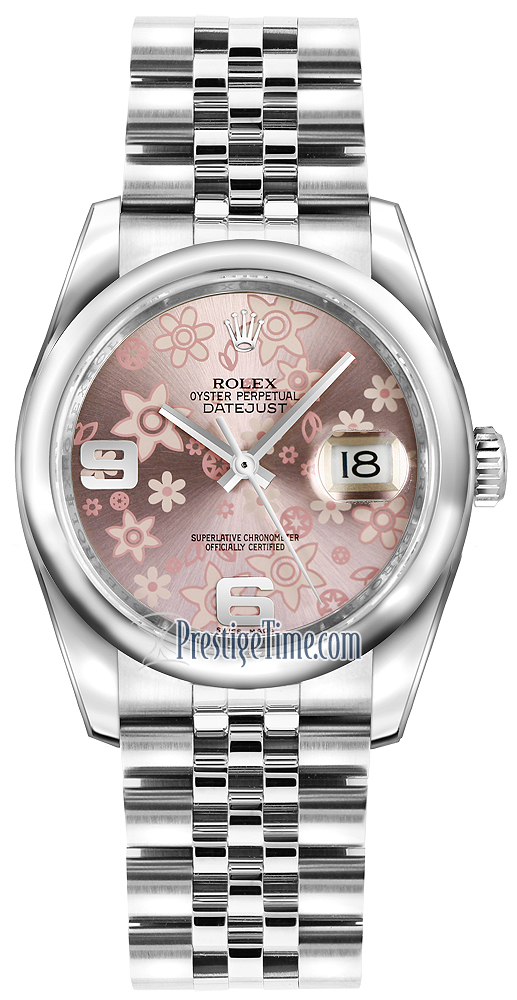 116200 Pink Floral Jubilee Rolex Datejust 36mm Stainless Steel Ladies Watch