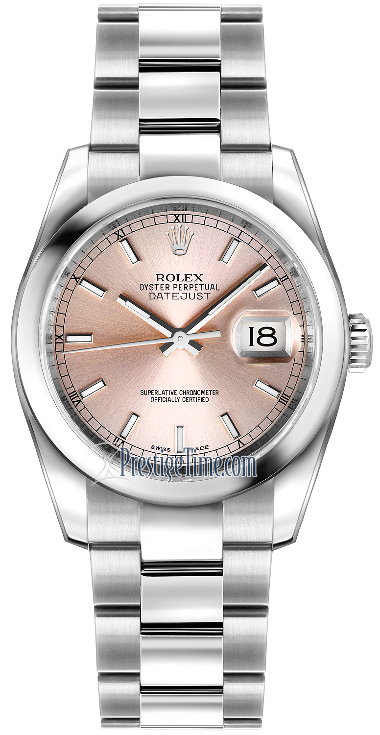 116200 Pink Index Oyster Rolex Datejust 36mm Stainless Steel Ladies Watch