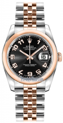 Rolex Datejust 36mm Stainless Steel and Rose Gold 116201 Black Concentric Arabic Jubilee