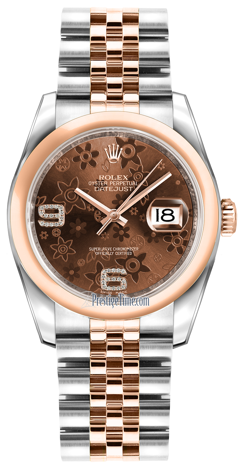 116201 Chocolate Floral Jubilee Rolex Datejust 36mm Stainless Steel and