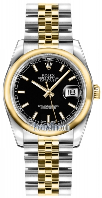 Rolex Datejust 36mm Stainless Steel and Yellow Gold 116203 Black Index Jubilee