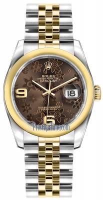 Rolex Datejust 36mm Stainless Steel and Yellow Gold 116203 Bronze Floral Jubilee
