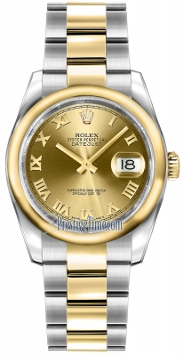Rolex Datejust 36mm Stainless Steel and Yellow Gold 116203 Champagne Roman Oyster