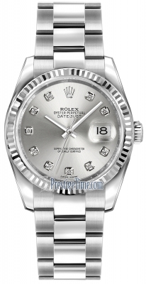 Rolex Datejust 36mm Stainless Steel 116234 Silver Diamond Oyster