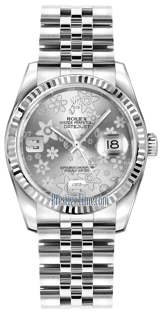 116234 Silver Floral Jubilee Rolex Datejust 36mm Stainless Steel