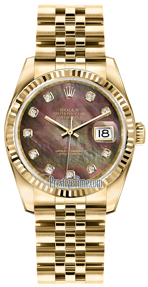 116238 Black MOP Diamond Jubilee Rolex Datejust 36mm Yellow Gold