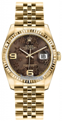 Rolex Datejust 36mm Yellow Gold 116238 Bronze Floral Jubilee