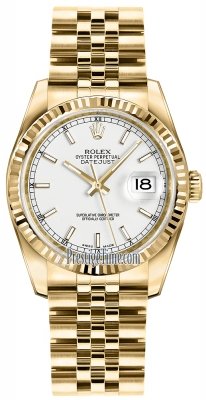 Rolex Datejust 36mm Yellow Gold 116238 White Index Jubilee