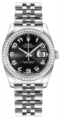 Rolex Datejust 36mm Stainless Steel 116244 Black Concentric Arabic Jubilee