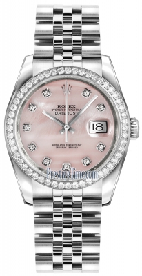 Rolex Datejust 36mm Stainless Steel 116244 Pink MOP Diamond Jubilee