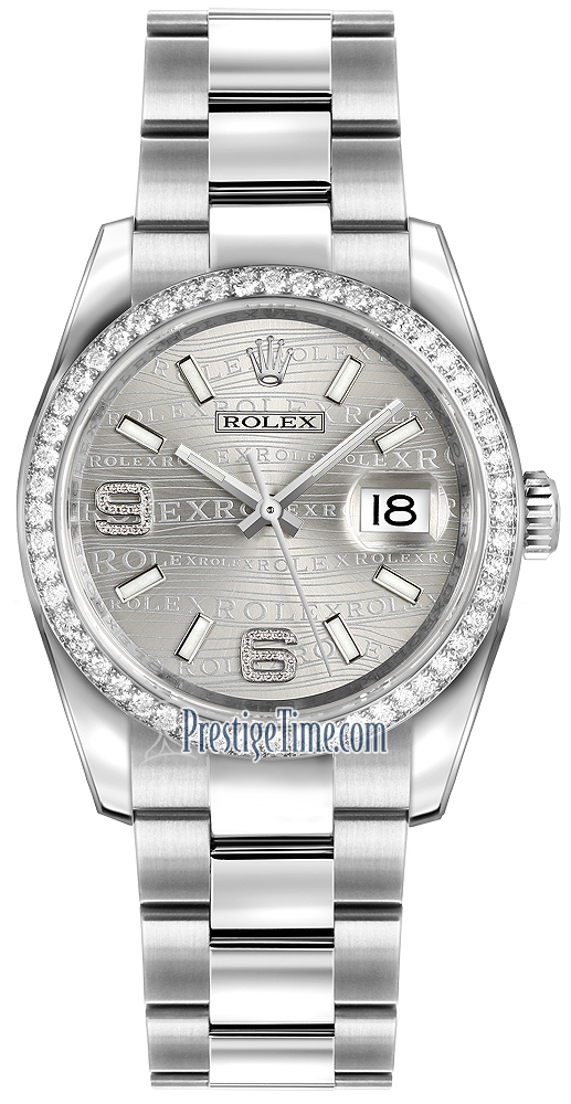 116244 Rhodium Wave Oyster Rolex Datejust 36mm Stainless Steel