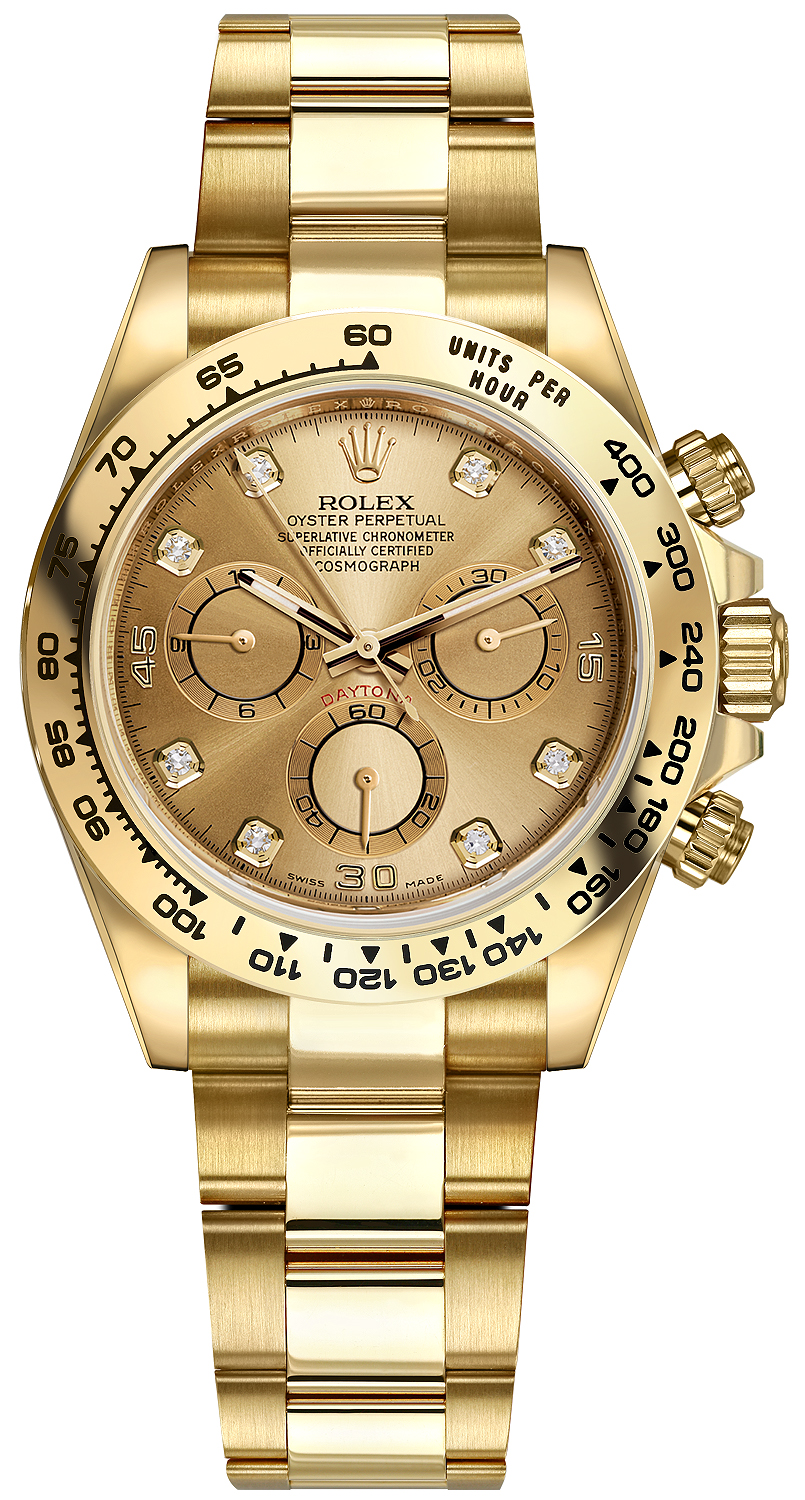 116508 Champagne Diamond Oyster Rolex Cosmograph Daytona Yellow Gold Mens  Watch