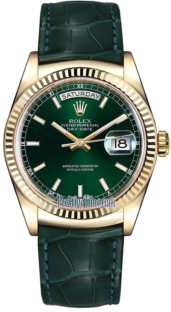118138 Green Index Leather Rolex Day 
