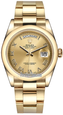 Rolex Day-Date 36mm Yellow Gold Domed Bezel 118208 Champagne Roman Oyster