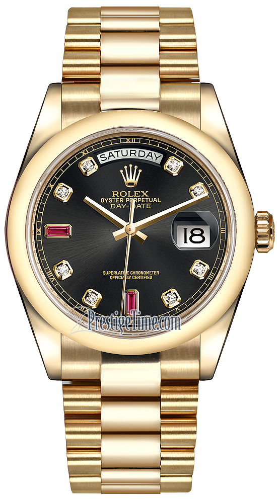118208 Black Diamond Ruby President Rolex Day-Date 36mm Yellow