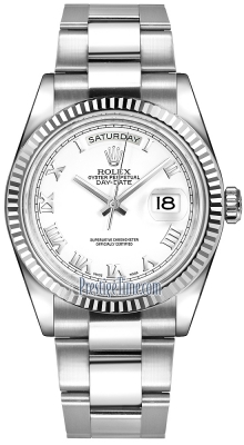 Rolex Day-Date 36mm White Gold Fluted Bezel 118239 White Roman Oyster