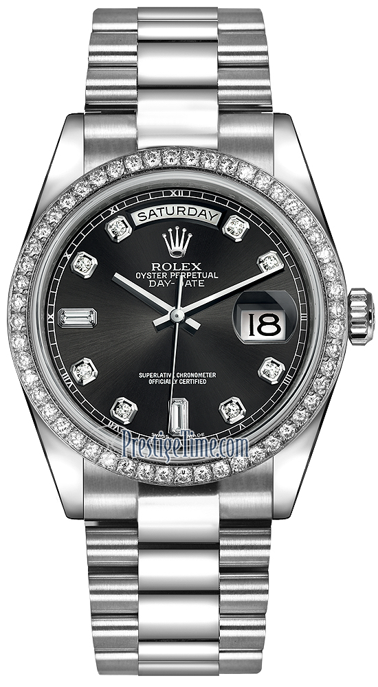 118346 Black Diamond President Rolex Day-Date 36mm Platinum Domed Bezel ...