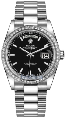 118346 Black Index President Rolex Day-Date 36mm Platinum Domed Bezel ...