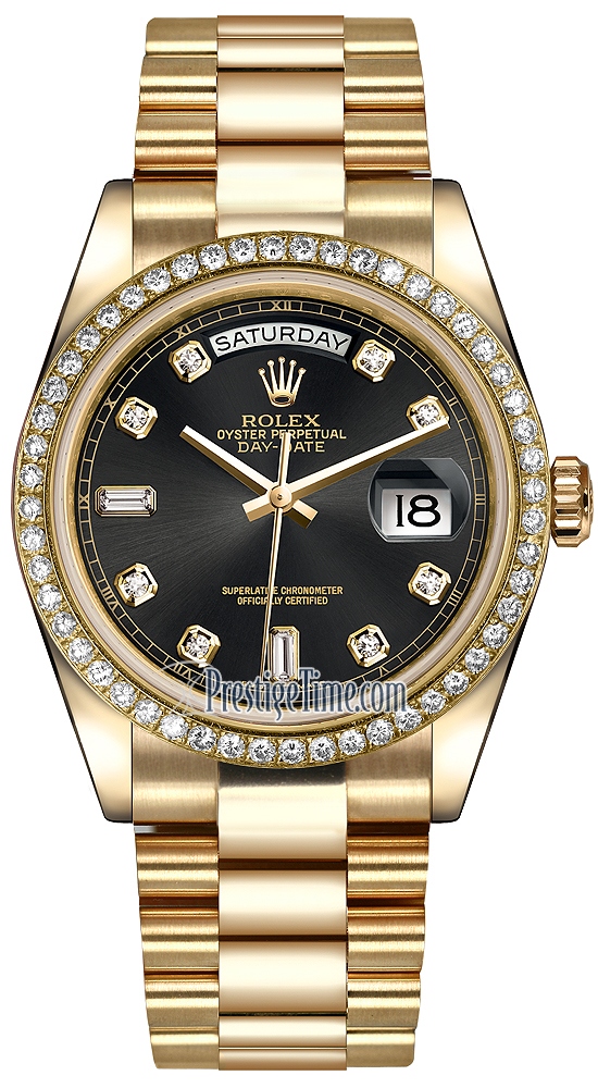 118348 Black Diamond President Rolex Day-Date 36mm Yellow Gold Domed ...