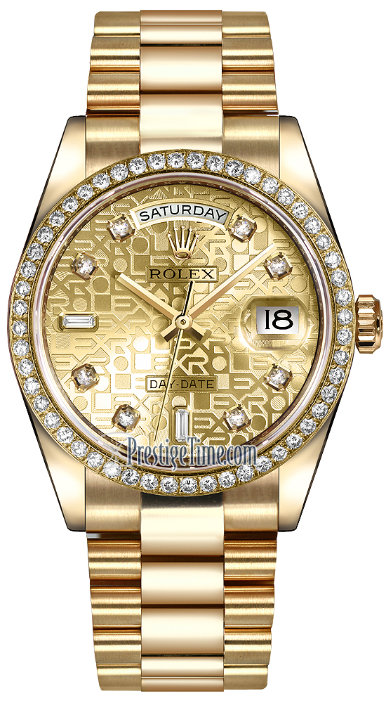 118348 Champagne Jubilee Diamond President Rolex Day-Date 36mm Yellow ...