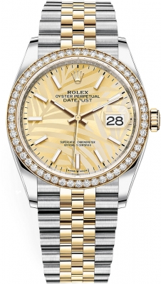Rolex Datejust 36mm Stainless Steel and Yellow Gold 126283rbr Champagne Palm Jubilee