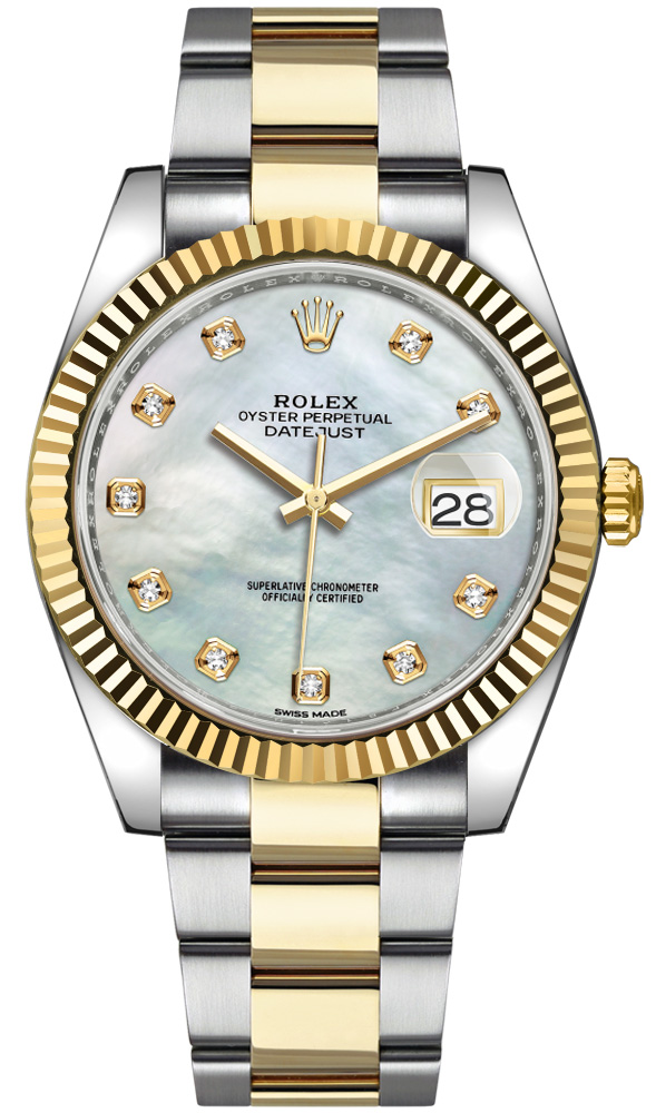 Miljøvenlig Kommerciel Samme 126333 White MOP Diamond Oyster Rolex Datejust 41mm Steel and Yellow Gold  Mens Watch