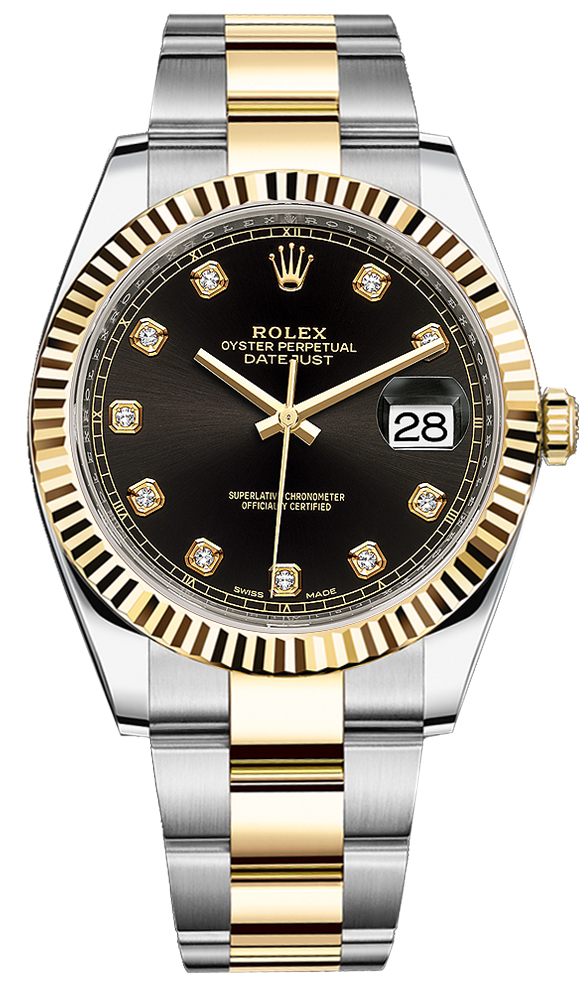 Atticus vælge Forstærke 126333 Black Diamond Oyster Rolex Datejust 41mm Stainless Steel and Yellow  Gold Mens Watch