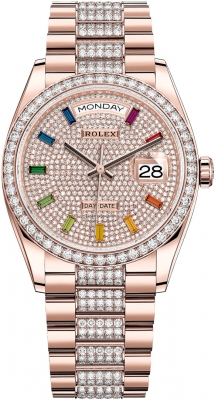 Rolex Day-Date 36mm Everose Gold 128345RBR Pave Rainbow DB