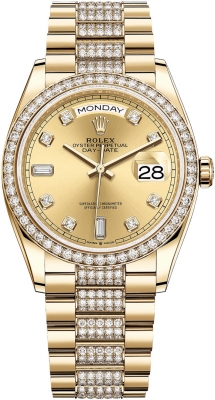 Rolex Day-Date 36mm Yellow Gold 128348RBR Champagne Diamond DB