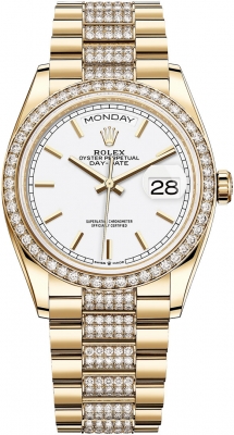 Rolex Day-Date 36mm Yellow Gold 128348RBR White Index Index DB