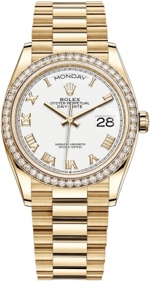 Rolex Day-Date 36mm Yellow Gold 128348RBR White Roman Index