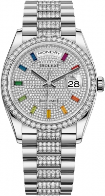 Rolex Day-Date 36mm White Gold 128349RBR Pave Rainbow DB
