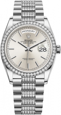 Rolex Day-Date 36mm White Gold 128349RBR Silver Index DB