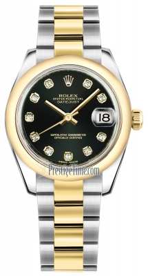 Rolex Datejust 31mm Stainless Steel and Yellow Gold 178243 Black Diamond Oyster