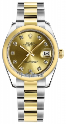 Rolex Datejust 31mm Stainless Steel and Yellow Gold 178243 Champagne Diamond Oyster
