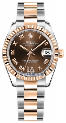 Rolex Datejust 31mm Stainless Steel and Rose Gold 178271 Chocolate VI Roman Oyster