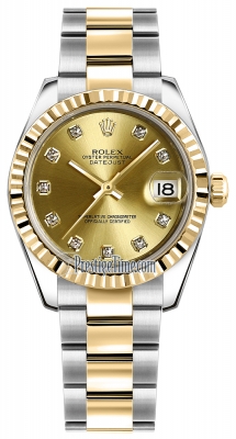 Rolex Datejust 31mm Stainless Steel and Yellow Gold 178273 Champagne Diamond Oyster