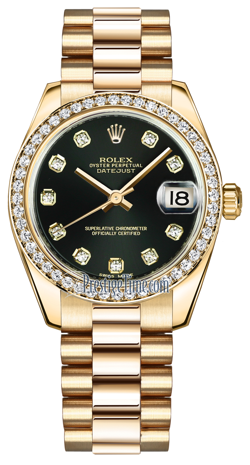 178288 Black Diamond President Rolex Datejust 31mm Yellow Gold
