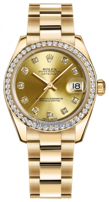 Rolex Datejust 31mm Yellow Gold 178288 Champagne Diamond Oyster