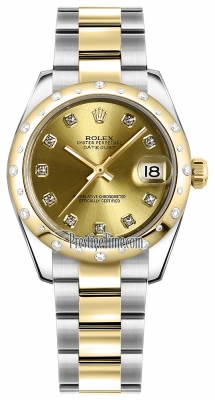 Rolex Datejust 31mm Stainless Steel and Yellow Gold 178343 Champagne Diamond Oyster
