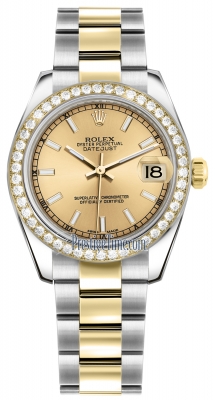 Rolex Datejust 31mm Stainless Steel and Yellow Gold 178383 Champagne Index Oyster