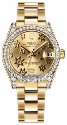 Rolex Datejust 31mm Yellow Gold 178158 Champagne Floral Oyster