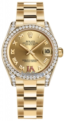 Rolex Datejust 31mm Yellow Gold 178158 Champagne Roman VI Rubies Oyster